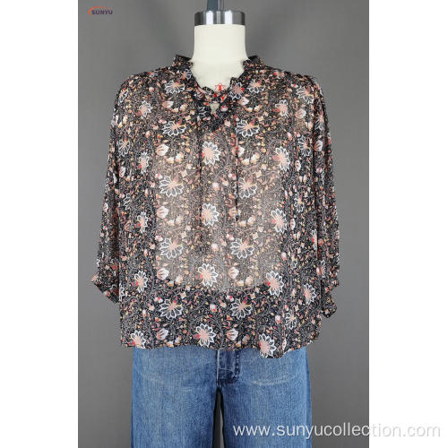 Ladie's chiffon print long sleeve shirt